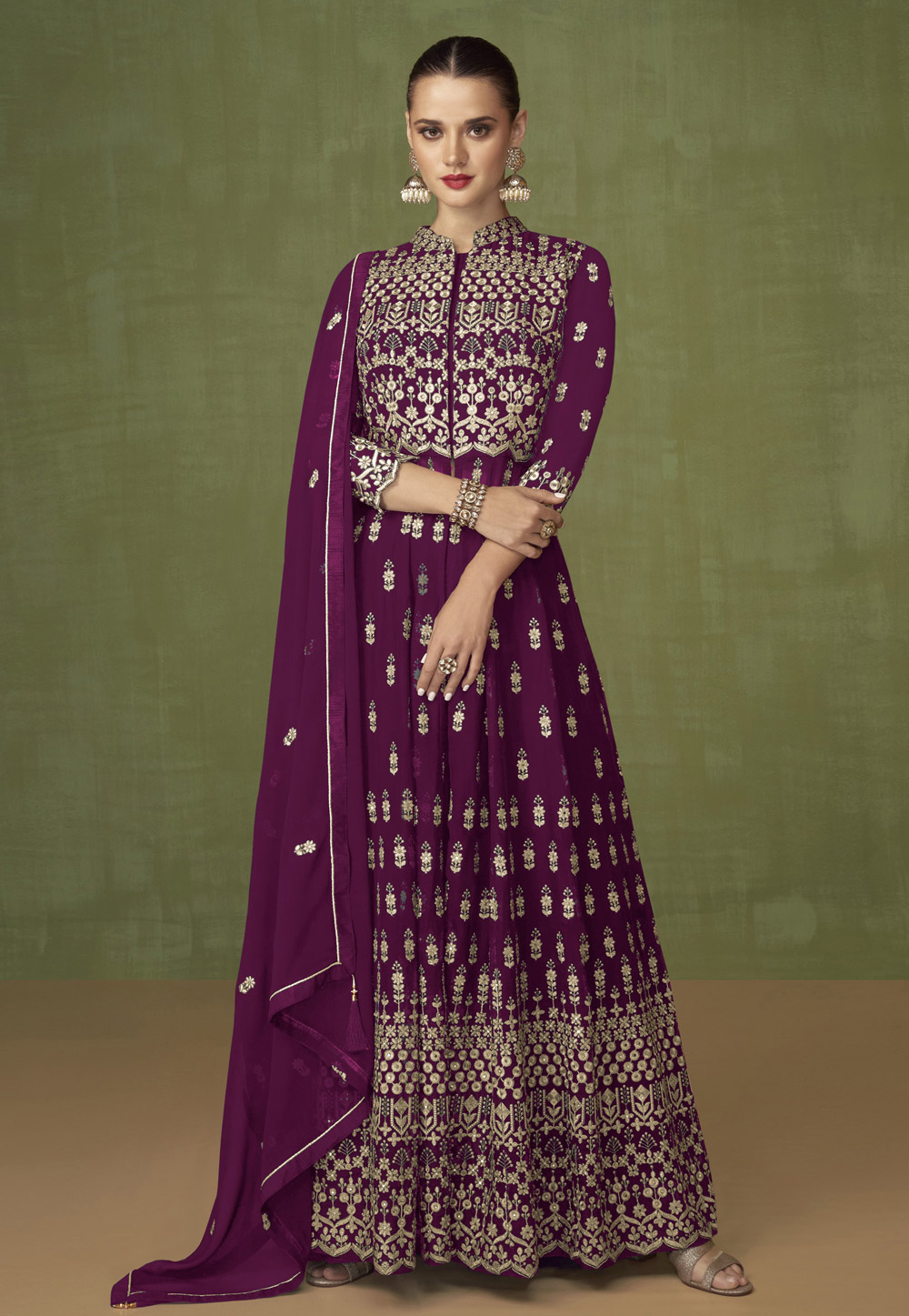 Purple Faux Georgette Abaya Style Anarkali Suit 255017