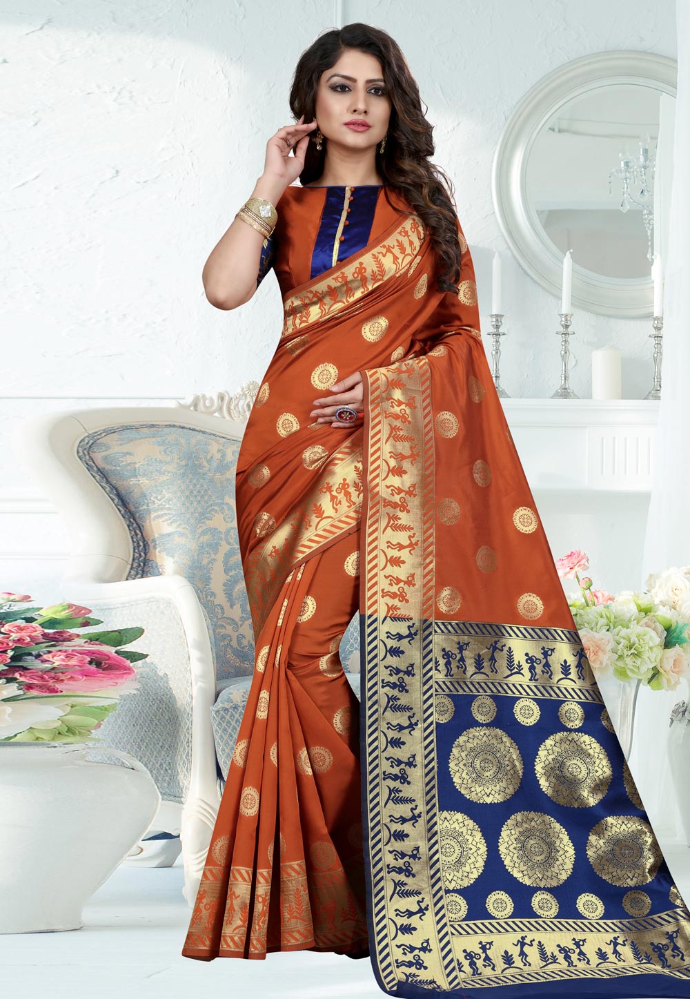Rust Banarasi Art Silk Festival Wear Saree 229952