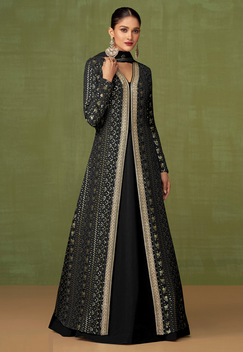 Black Georgette Abaya Style Anarkali Suit 252288