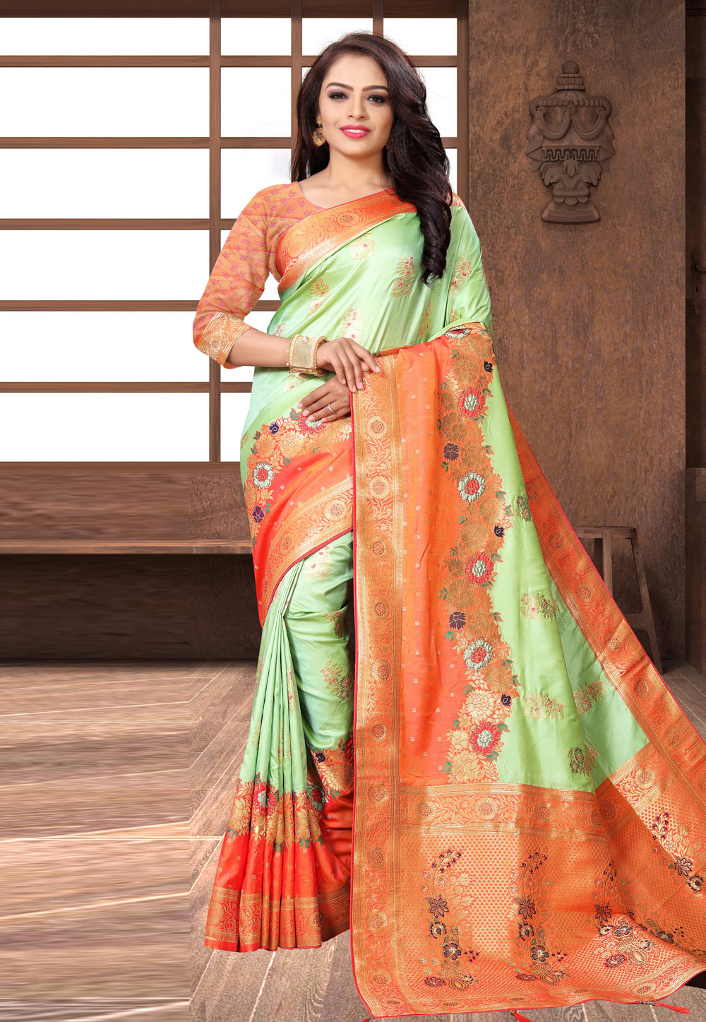 Shop Online Yellow Tussar Banarasi Saree with Red Green Zari Border – Pure  Elegance