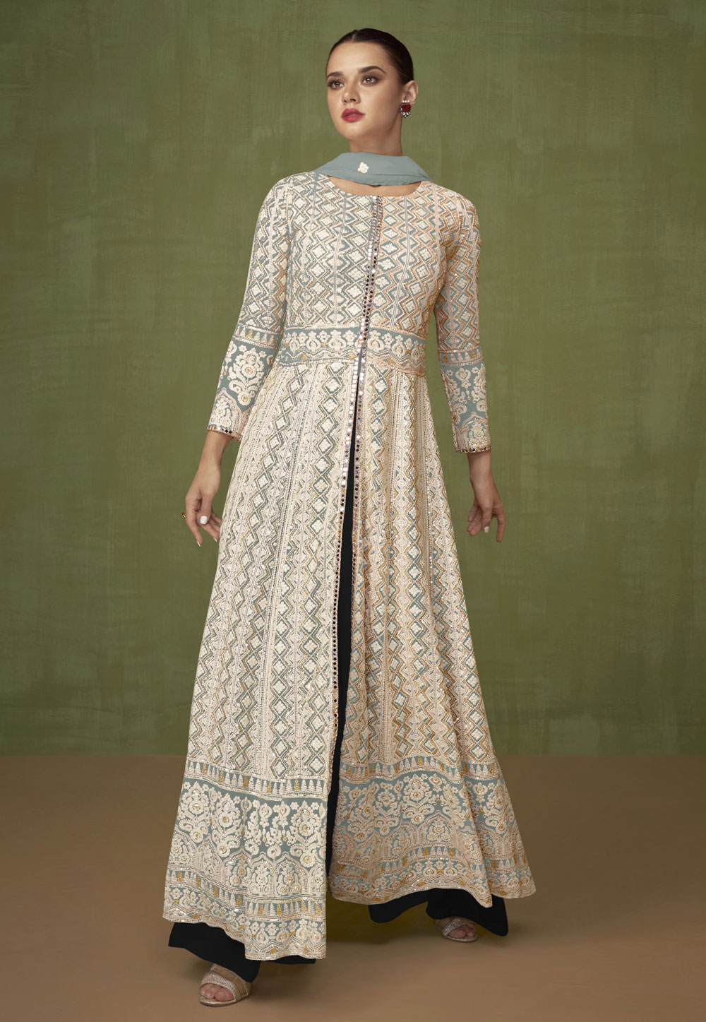Sea Green Faux Georgette Pakistani Suit 257896