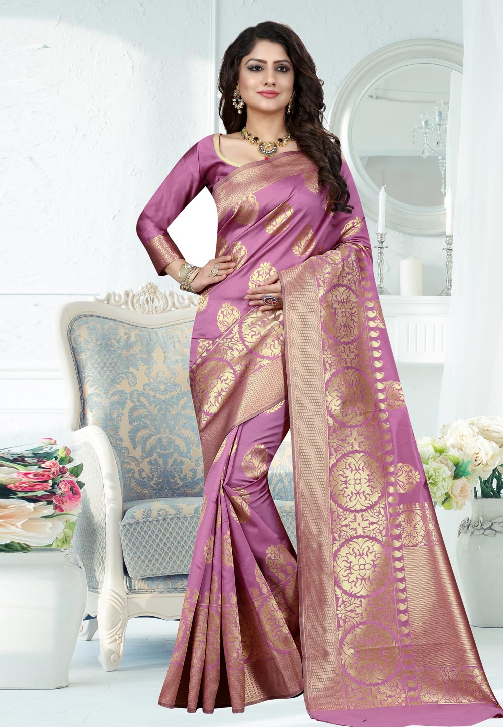 Pink Banarasi Art Silk Saree With Blouse 229955