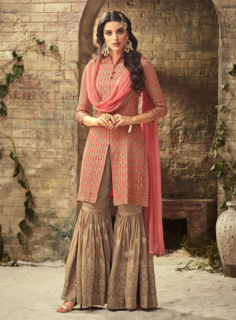 Pink Georgette Sharara Style Suit 142971