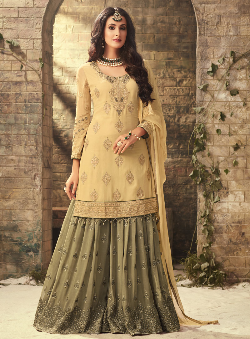 Beige Georgette Palazzo Style Suit 142972