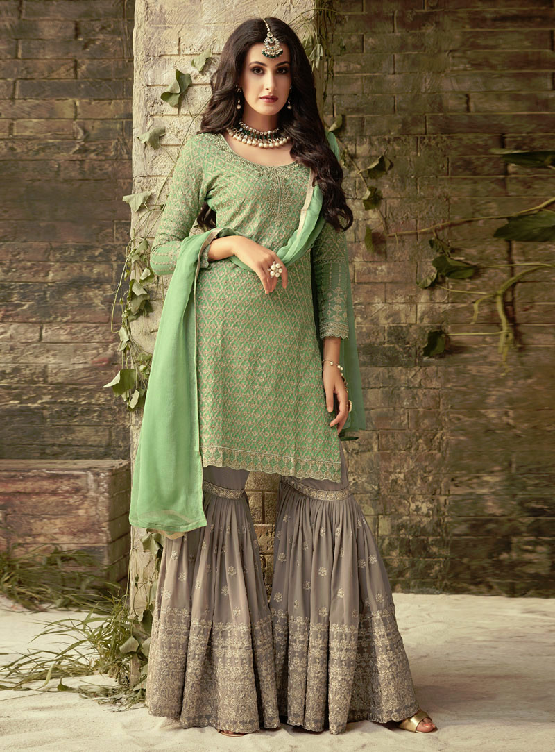 Green Georgette Sharara Style Suit 142973