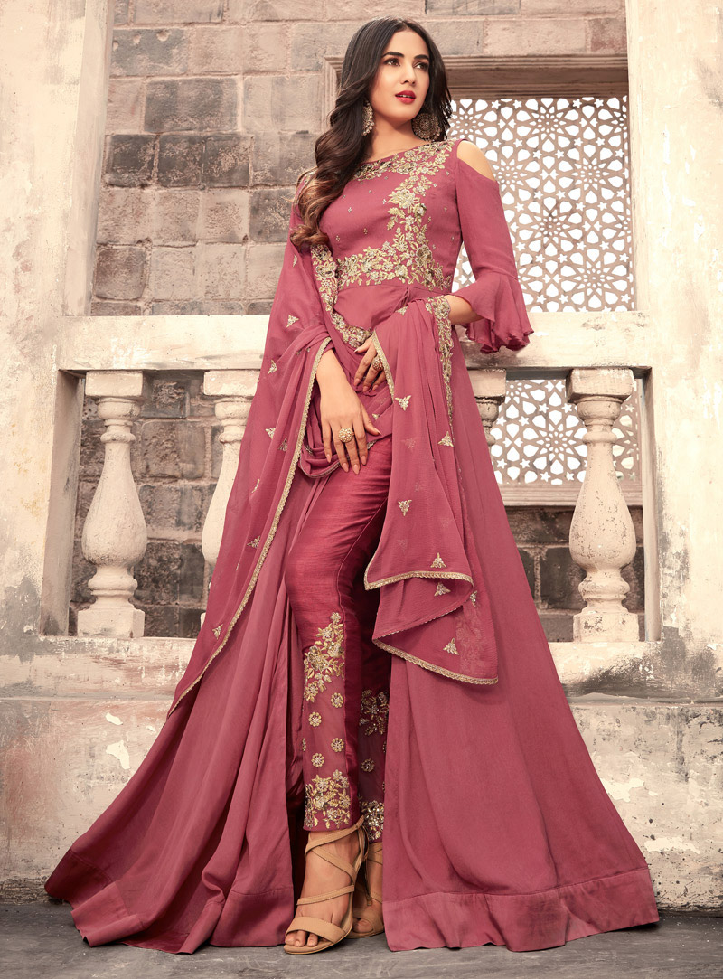Sonal Chauhan Pink Georgette Center Slit Pant Style Suit 117929
