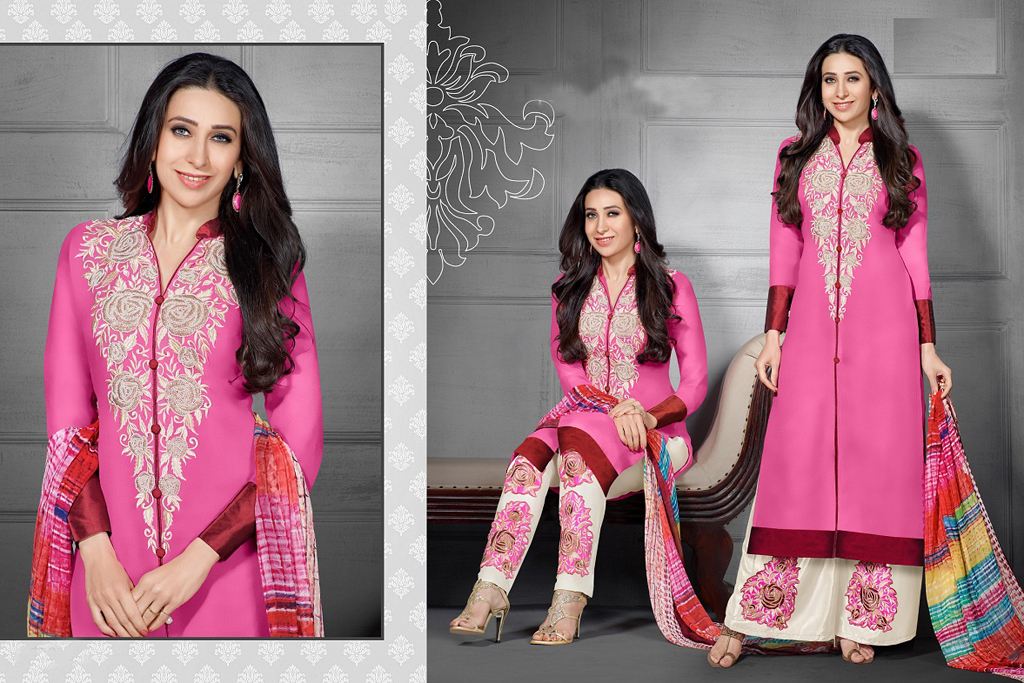 Karisma Kapoor Pink Georgette Pakistani Style Suit 54526