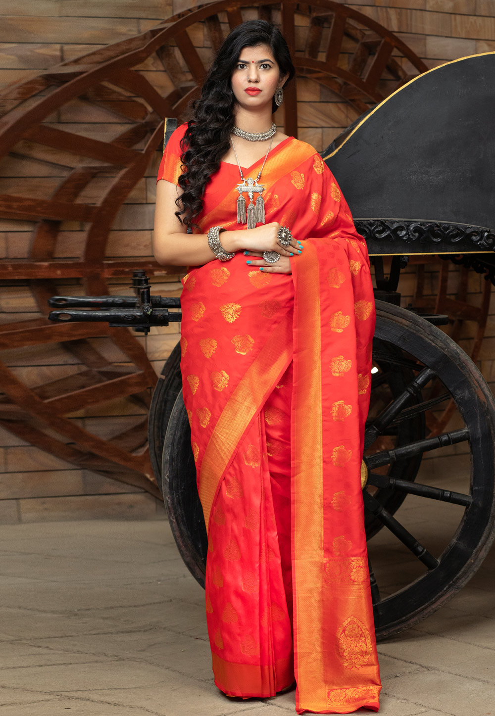 Red Banarasi Silk Festival Wear Saree 217018