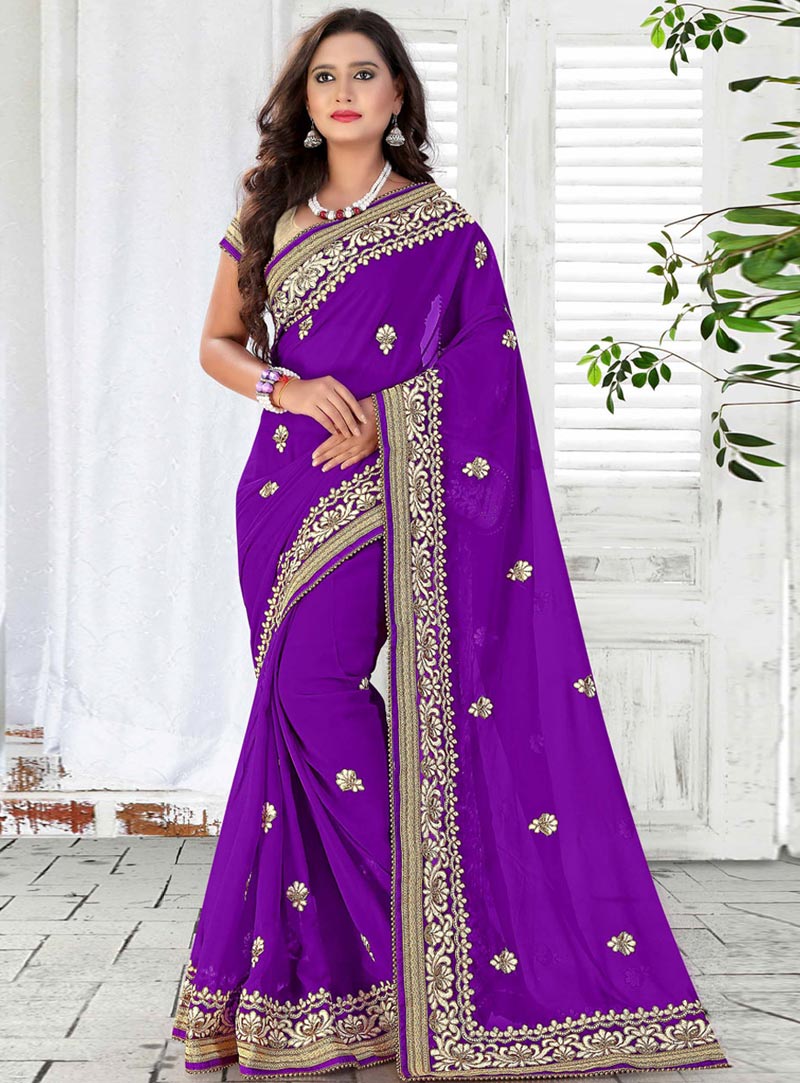 Purple Faux Georgette Saree With Blouse 75522