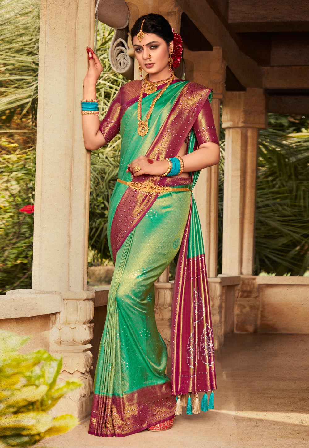 Sea Green Kanjivaram Silk Saree With Blouse 266427