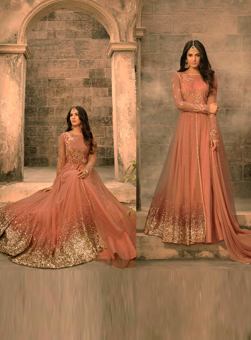 Sonal Chauhan Pink Net Floor Length Anarkali Suit 128091
