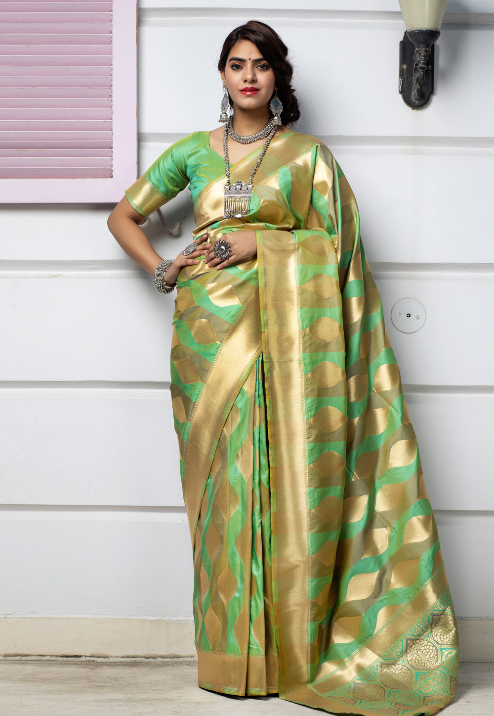 Green Banarasi Silk Festival Wear Saree 217020