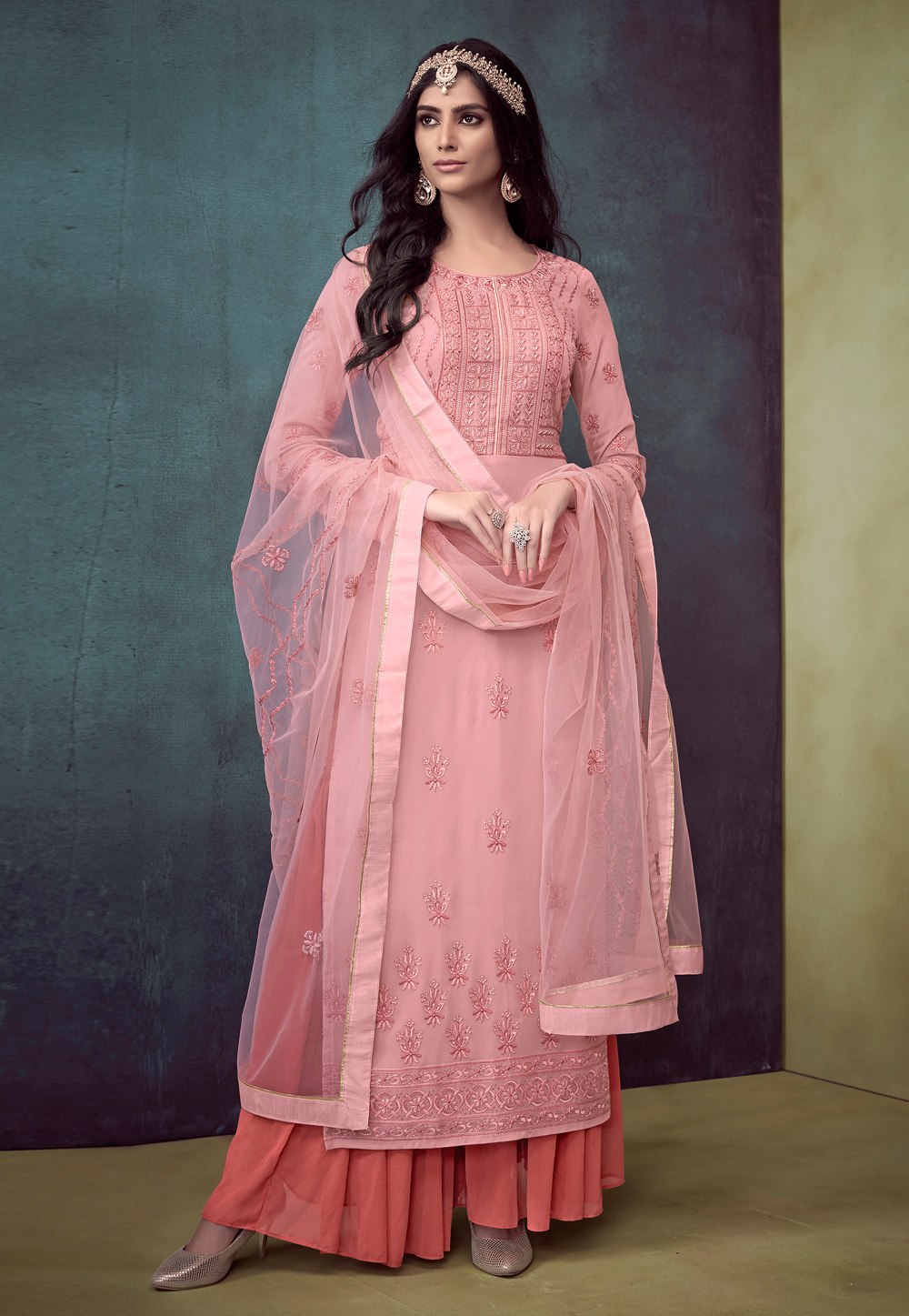 Pink Georgette Pakistani Style Suit 157415