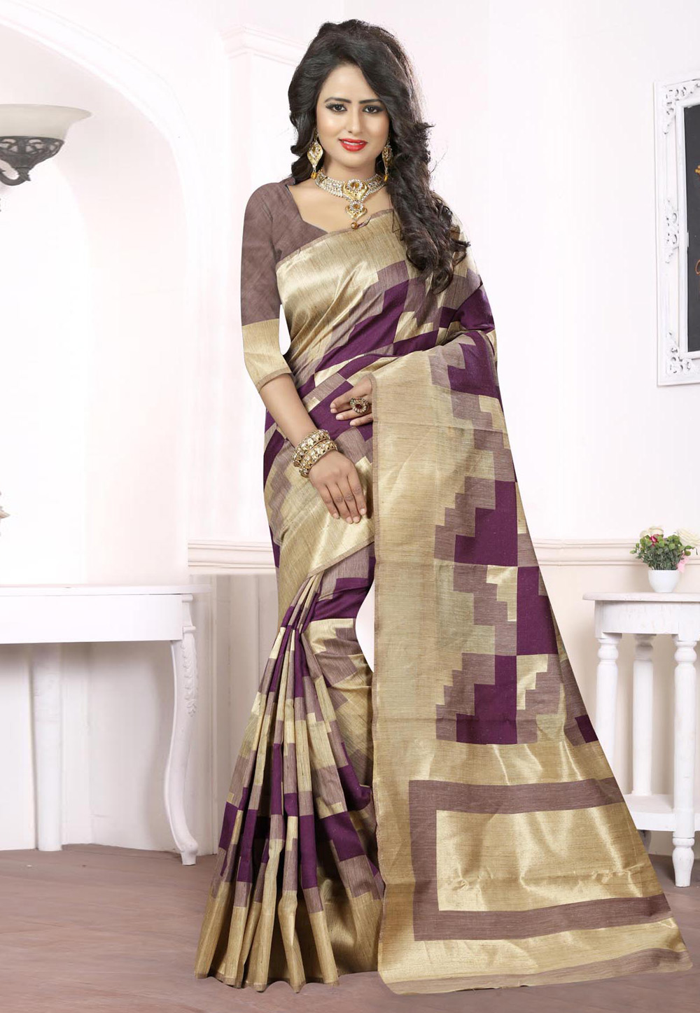 Purple Banarasi Saree With Blouse 230009