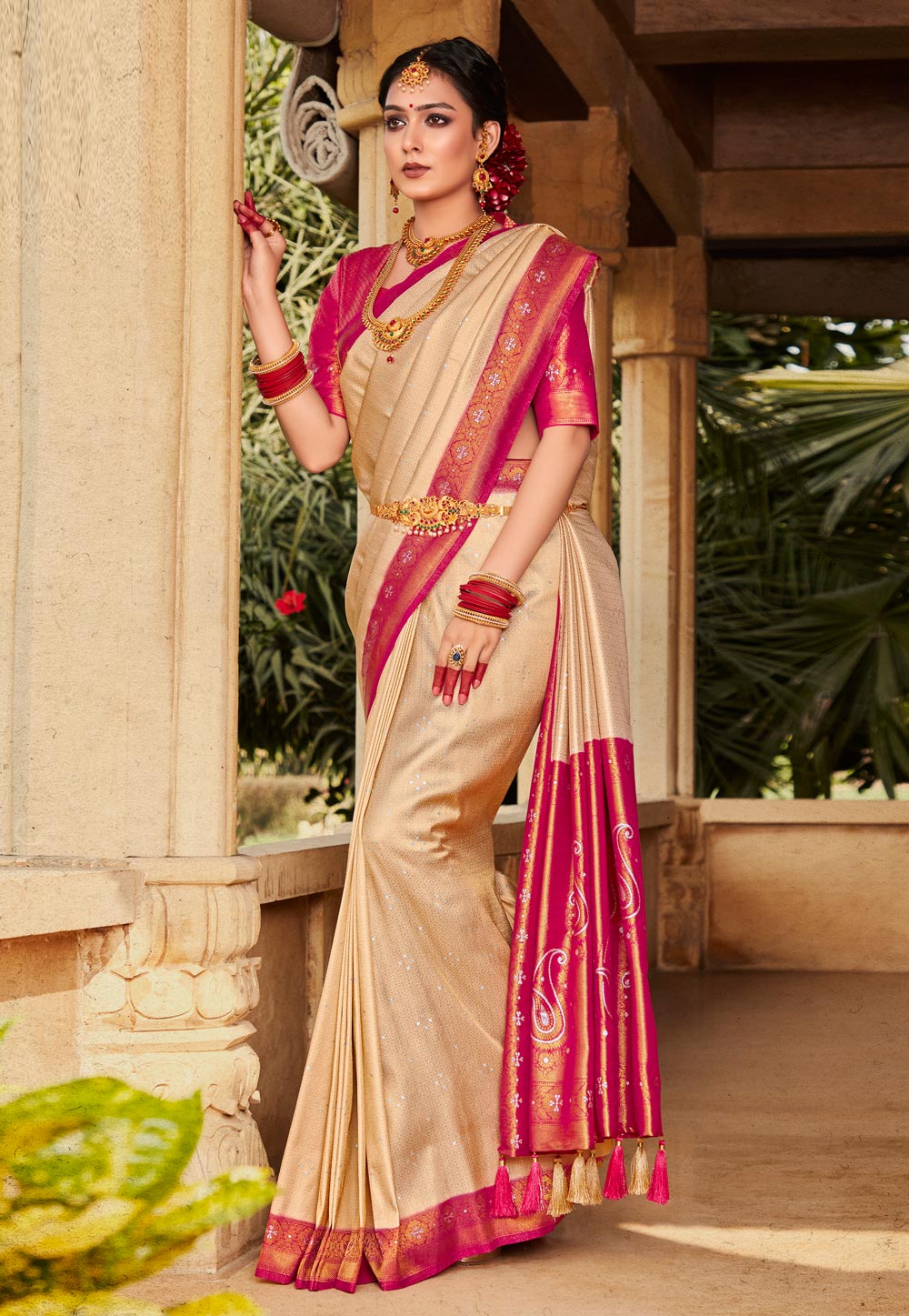 Beige Kanjivaram Silk Saree 266428