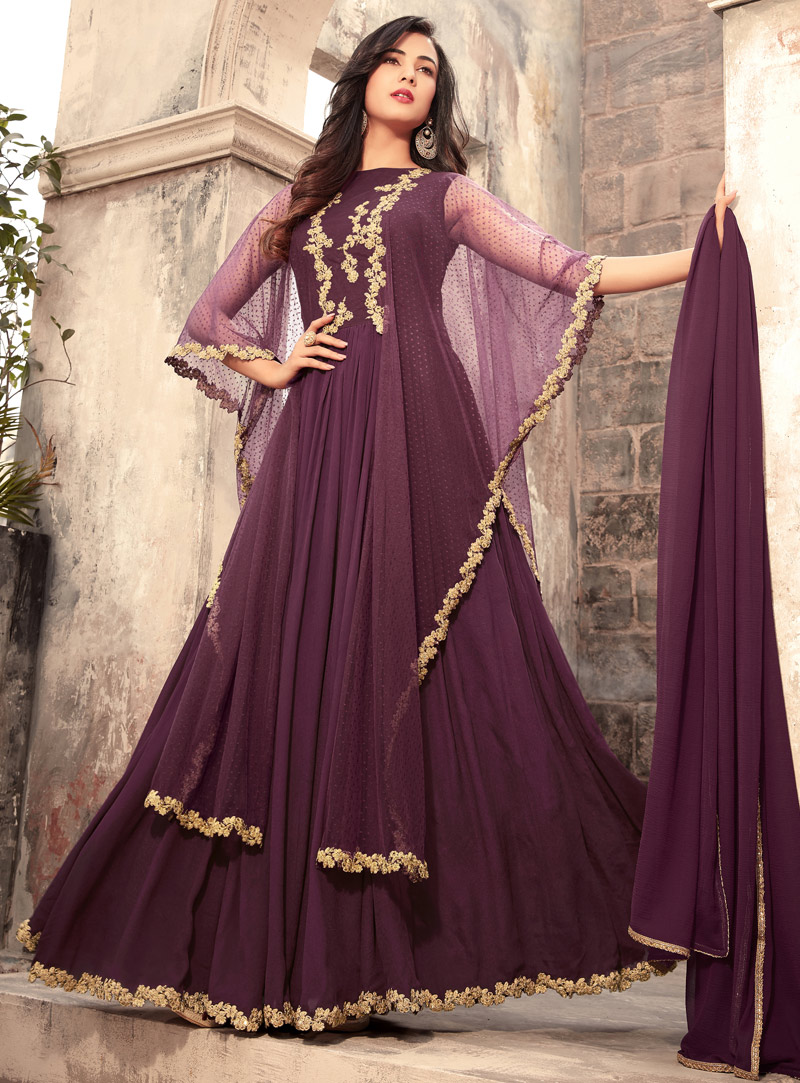 Sonal Chauhan Purple Georgette Designer Anarkali Suit 117932