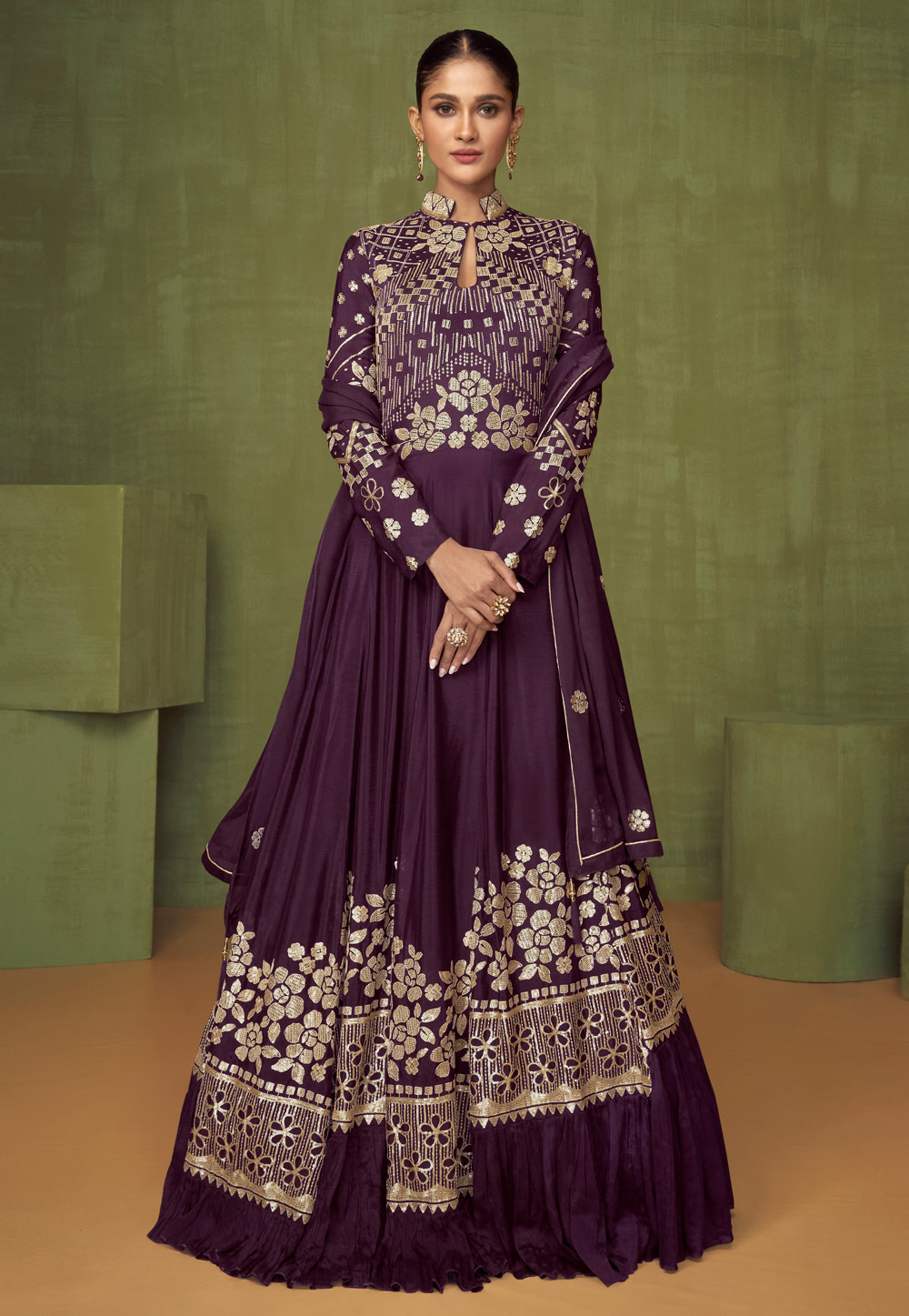 Purple Georgette  Long Anarkali Suit 248220