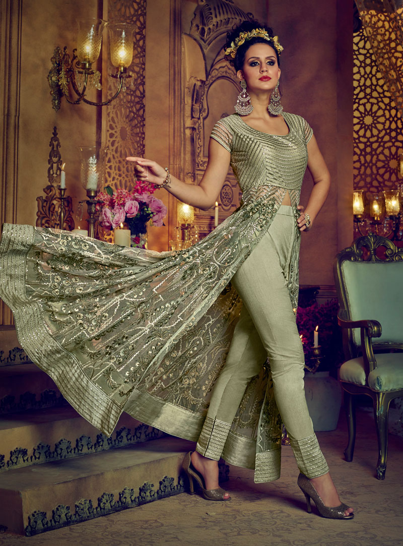 Light Green Net Anarkali Suit With Pant 133762