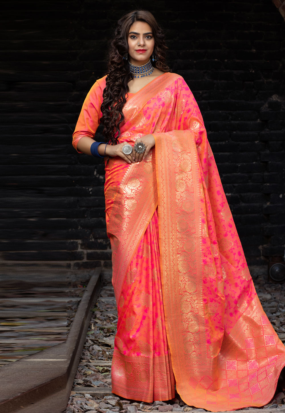 Pink Banarasi Silk Festival Wear Saree 217022