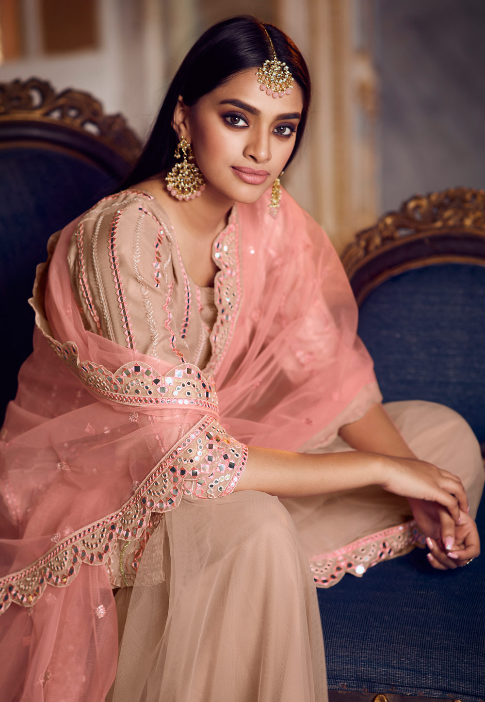 Peach sharara outlet suit