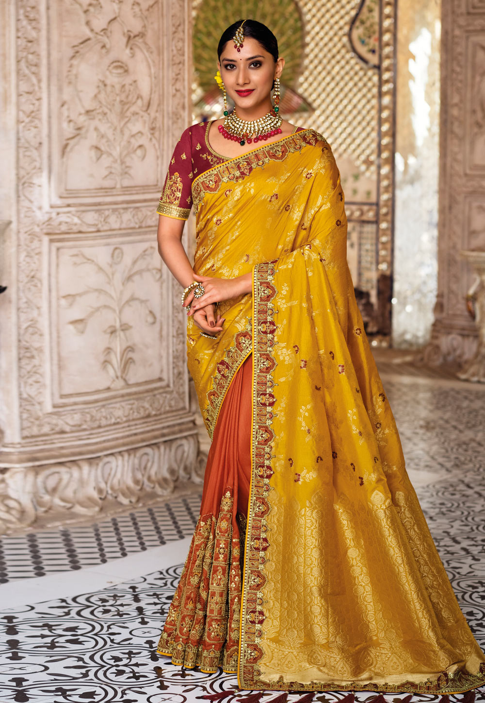 Mustard Banarasi Silk Saree With Blouse 243118