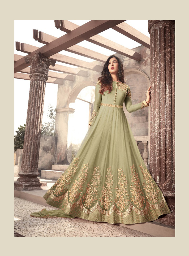 Sonal Chauhan Green Net Floor Length Anarkali Suit 127080