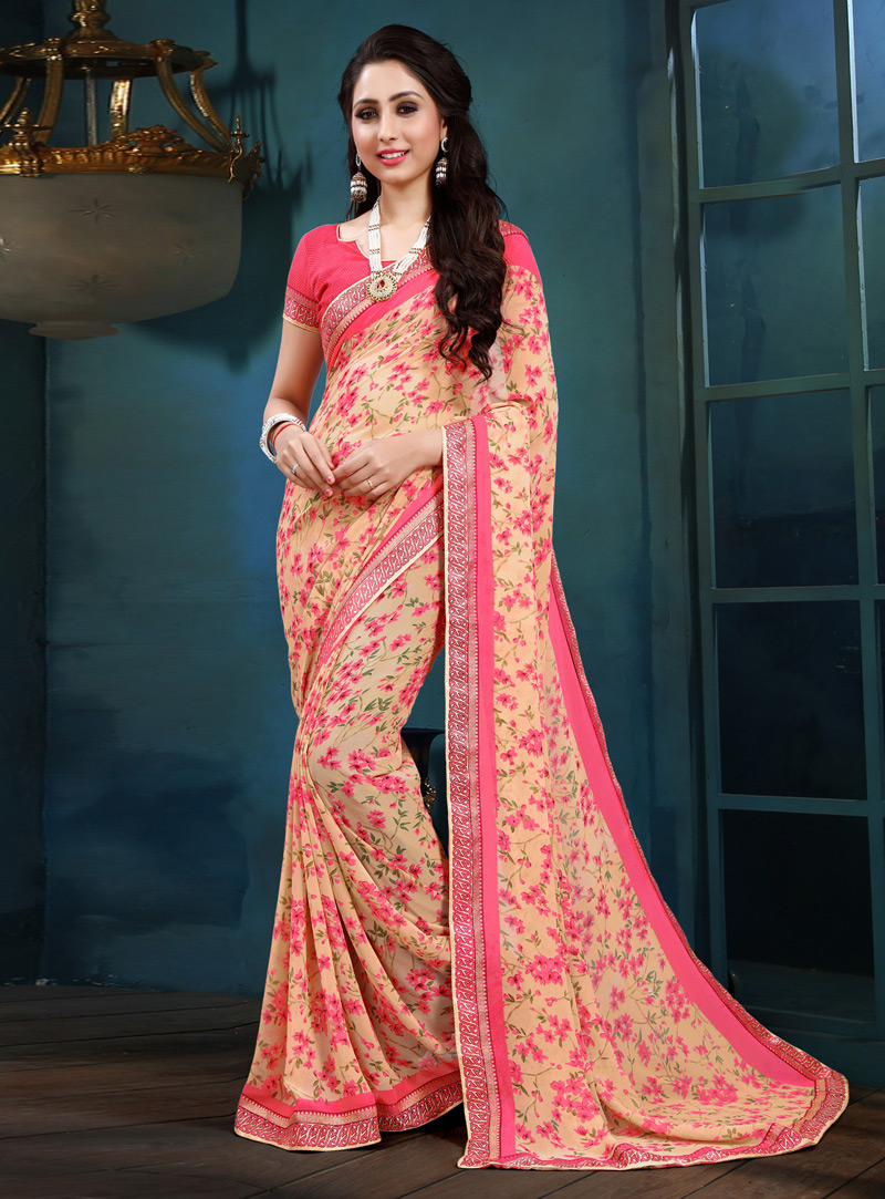 Beige Georgette Printed Saree With Blouse 108237
