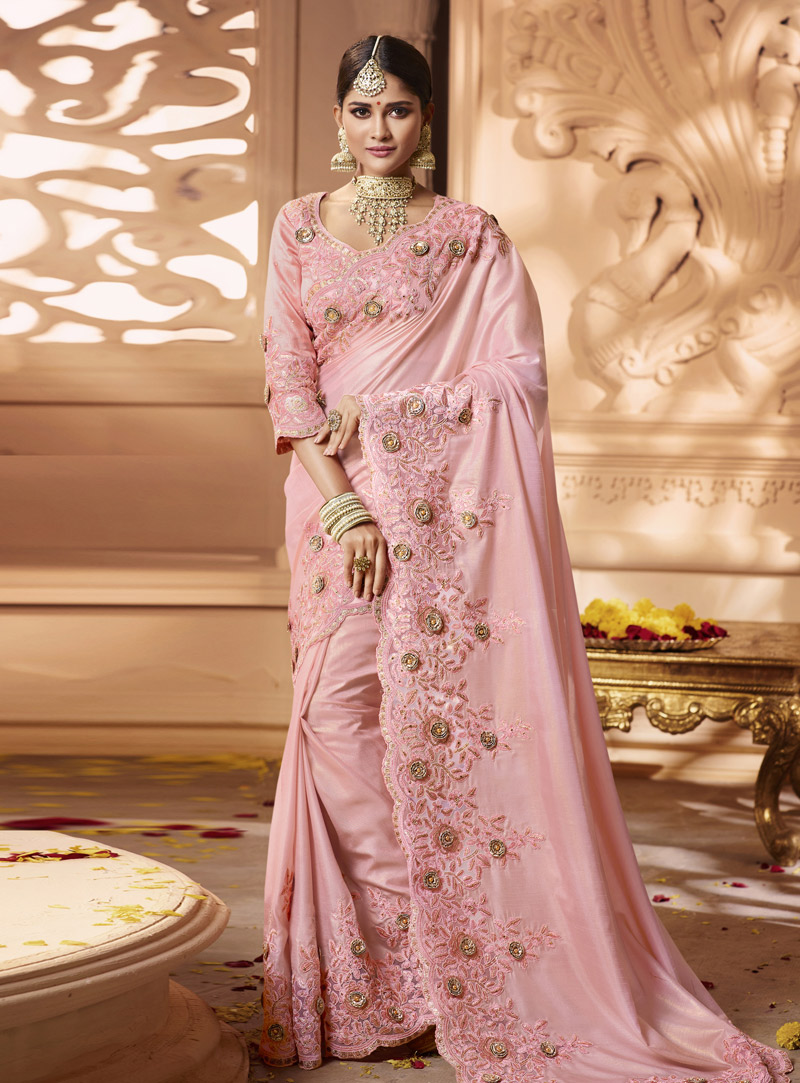 Light Pink Silk Party Wear Saree 149506