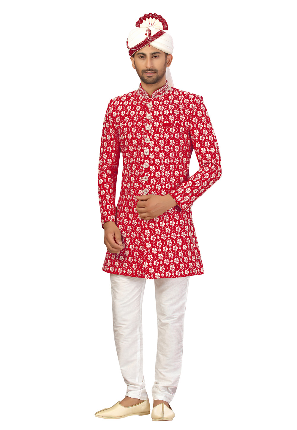 Red Art Silk Indo Western Suit 231334