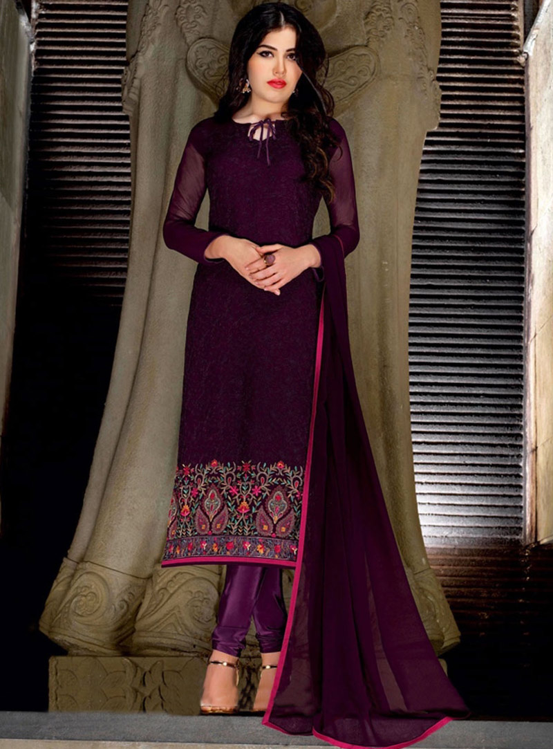 Purple Georgette Churidar Salwar Suit 85076