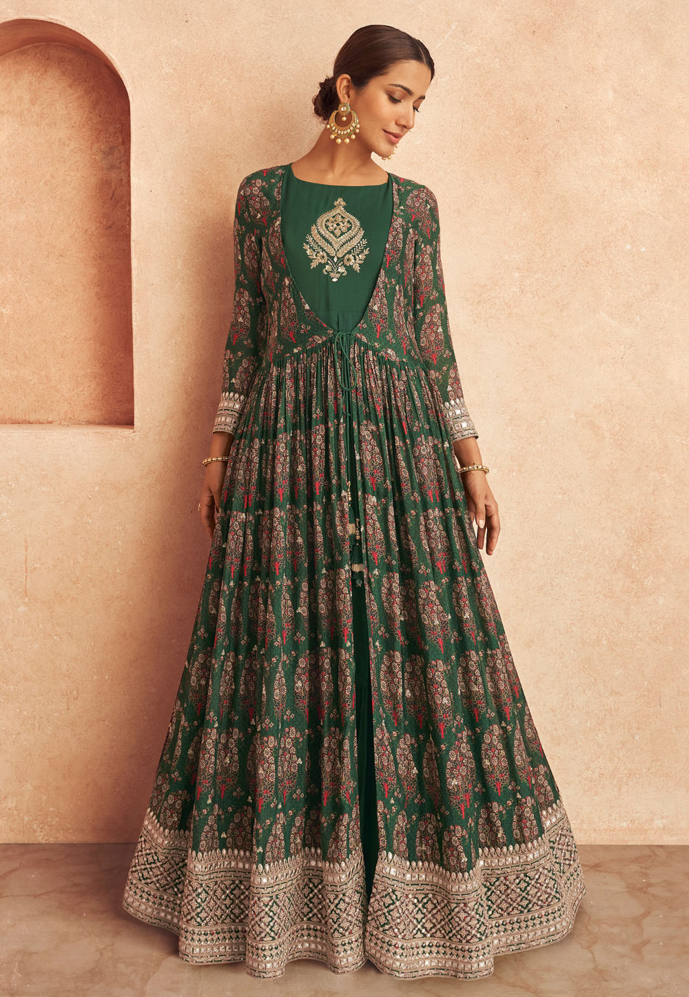 Green Georgette Abaya Style Anarkali Suit 256199