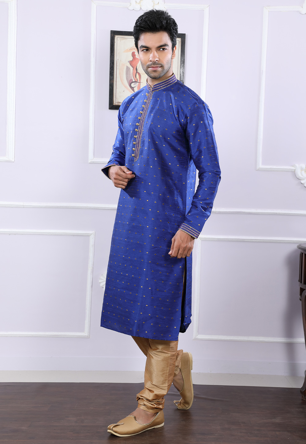 Blue Chanderi Readymade Kurta Pajama 166455