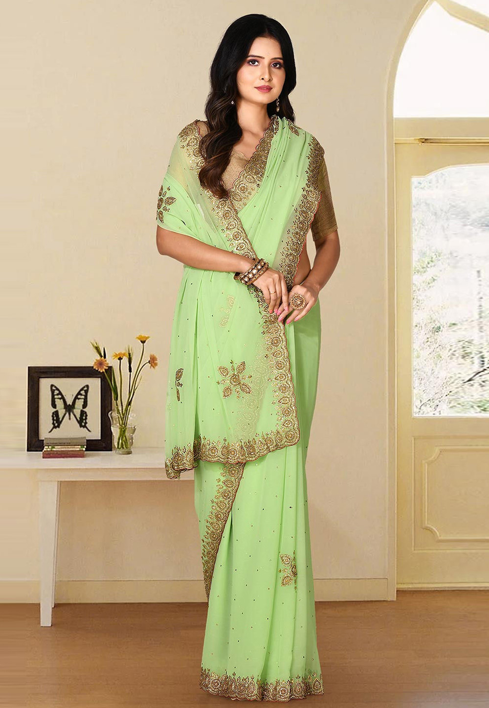Light Green Georgette Saree With Blouse 242917