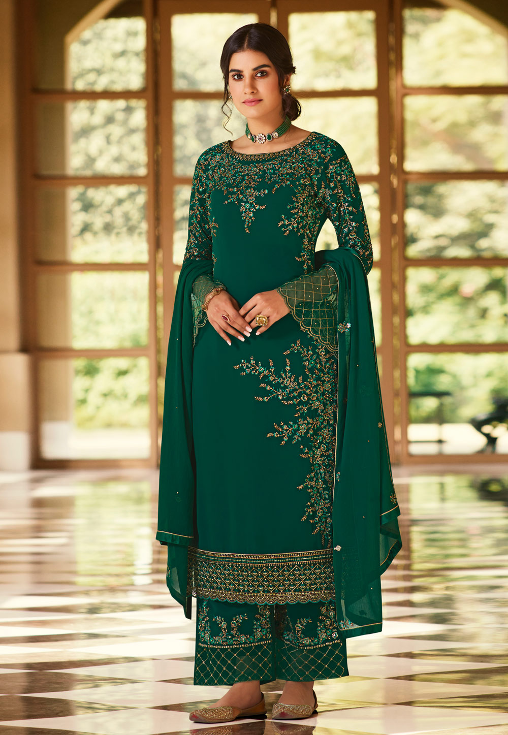 Green Georgette Kameez With Palazzo 243466
