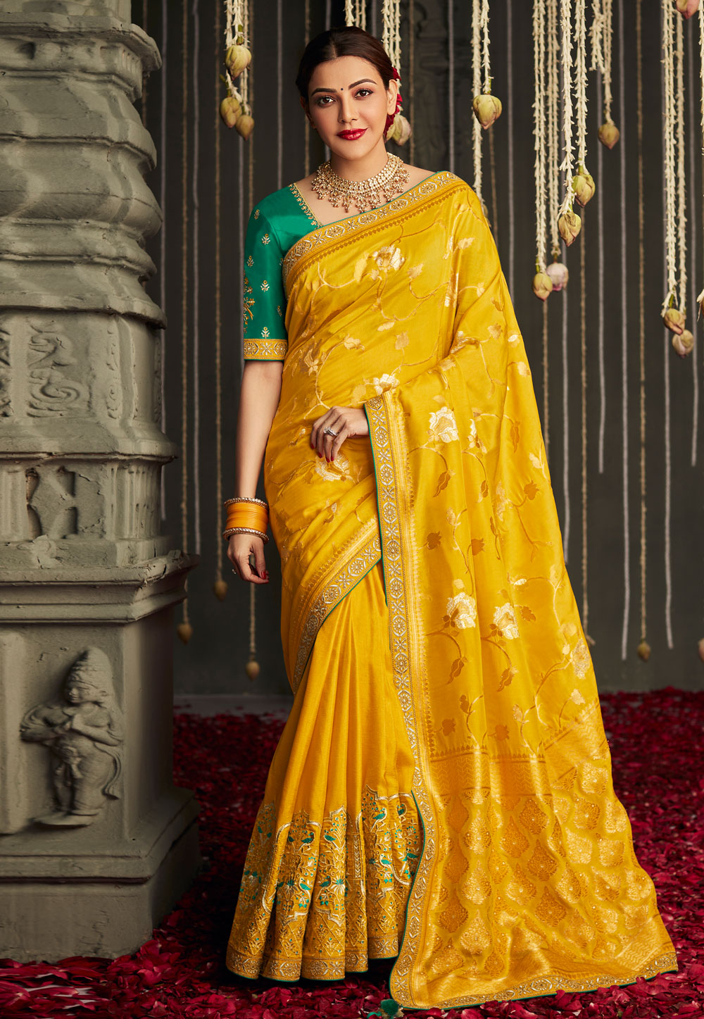 Kajal Aggarwal Yellow Silk Bollywood Saree 248142