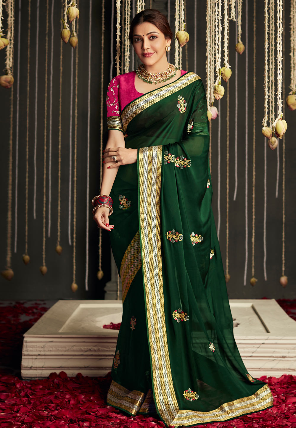 Kajal Aggarwal Green Silk Bollywood Saree 248144