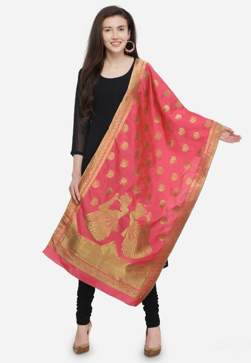Pink Banarasi Silk Dupatta 161075