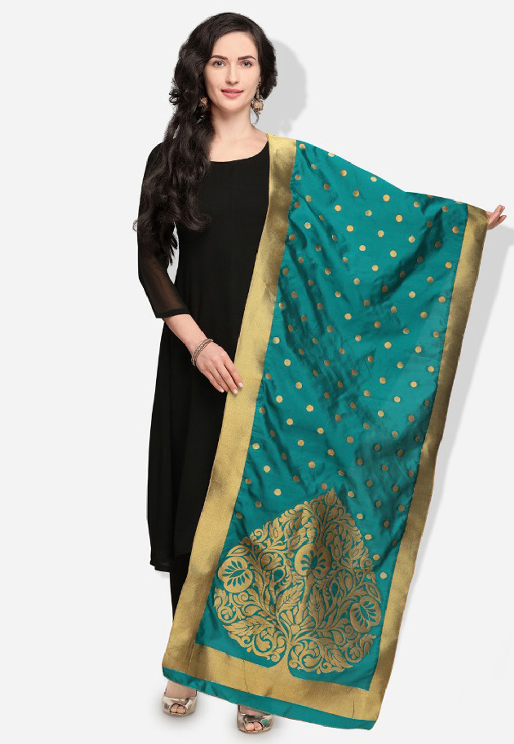 Turquoise Banarasi Silk Dupatta 161078