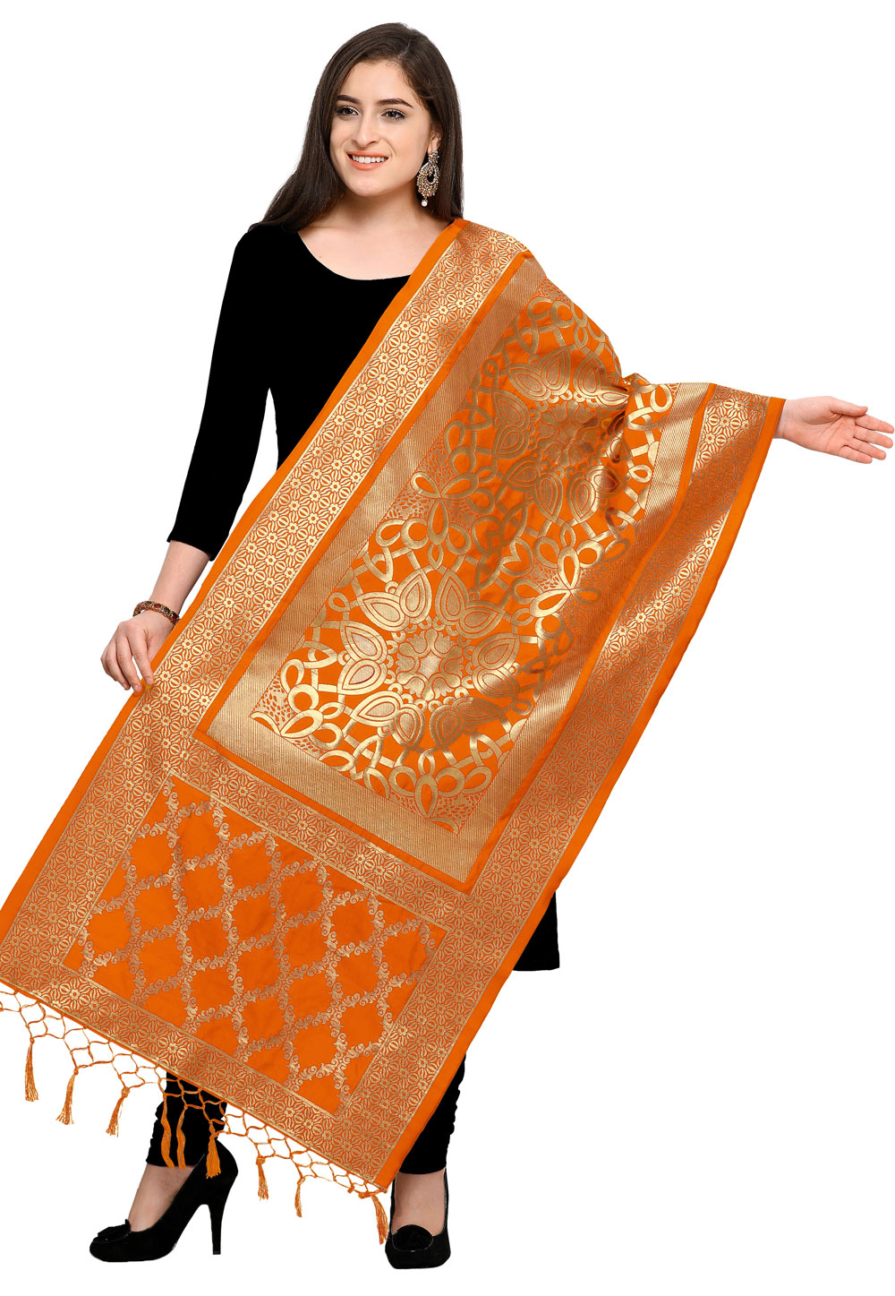 Orange Banarasi Silk Dupatta 162766