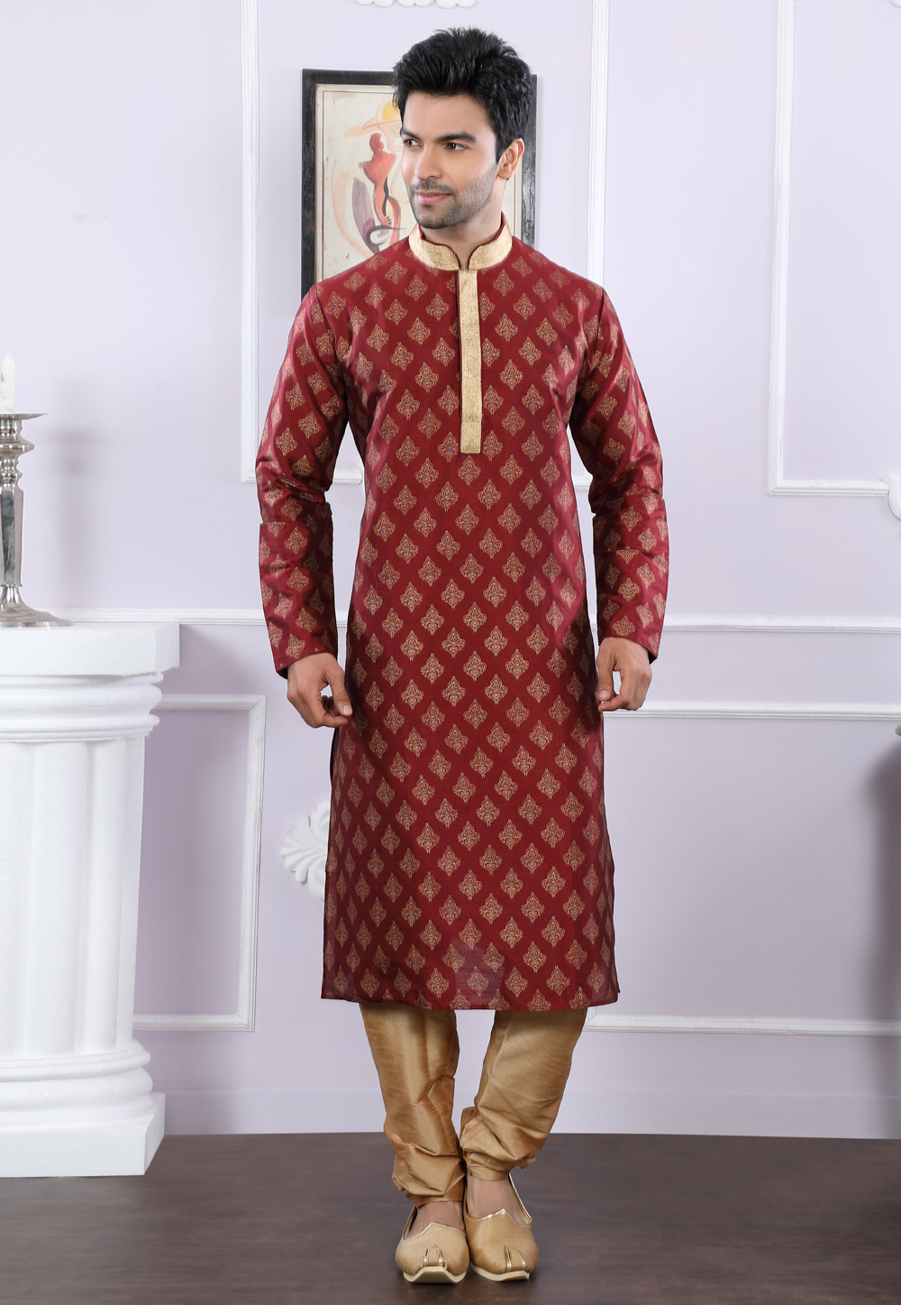 Maroon Silk Readymade Kurta Pajama 166456