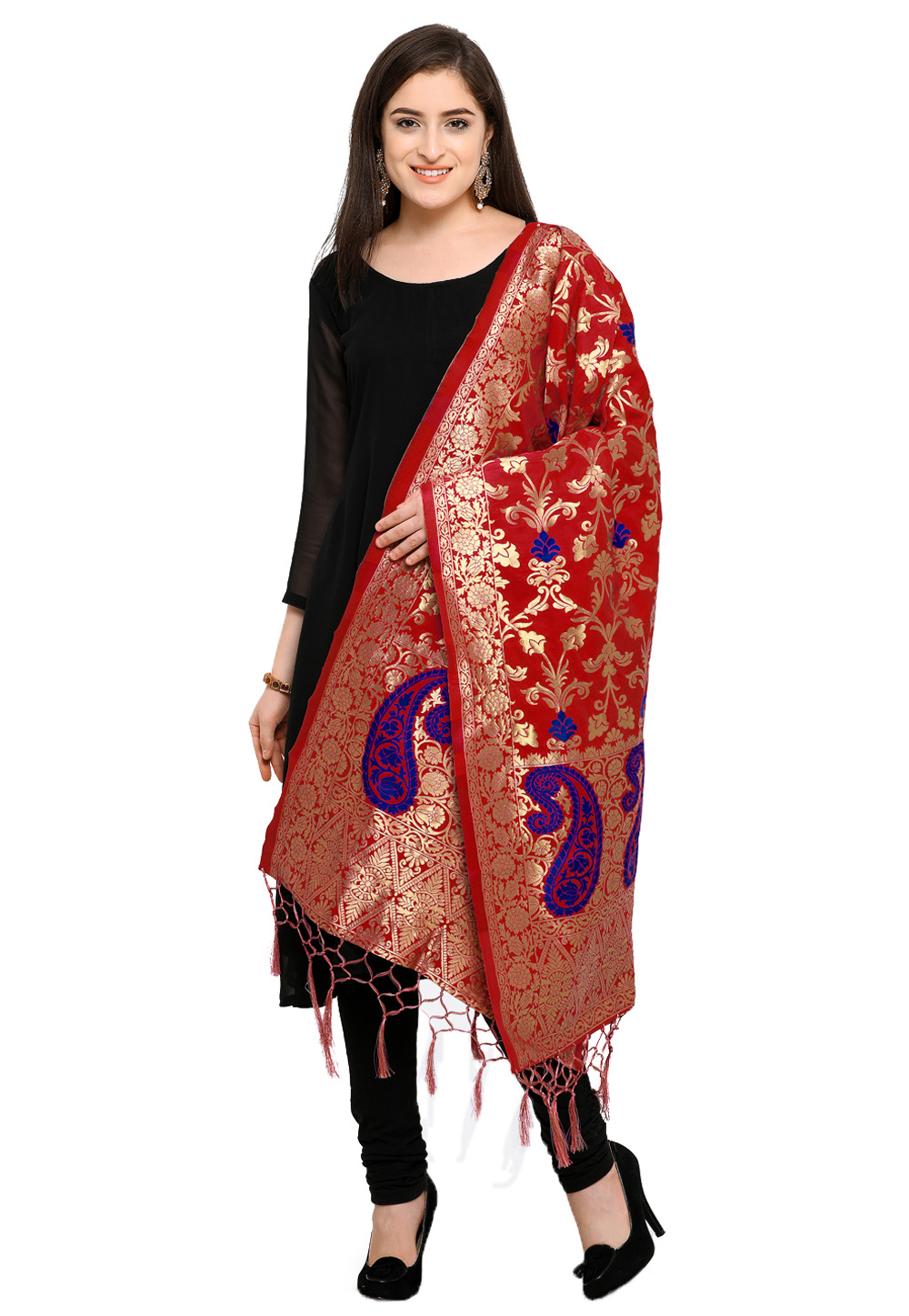 Red Banarasi Silk Dupatta 162773