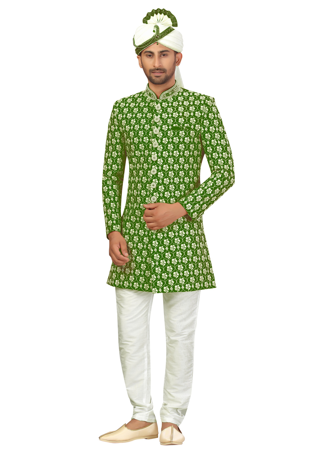 Green Art Silk Indo Western Suit 231336