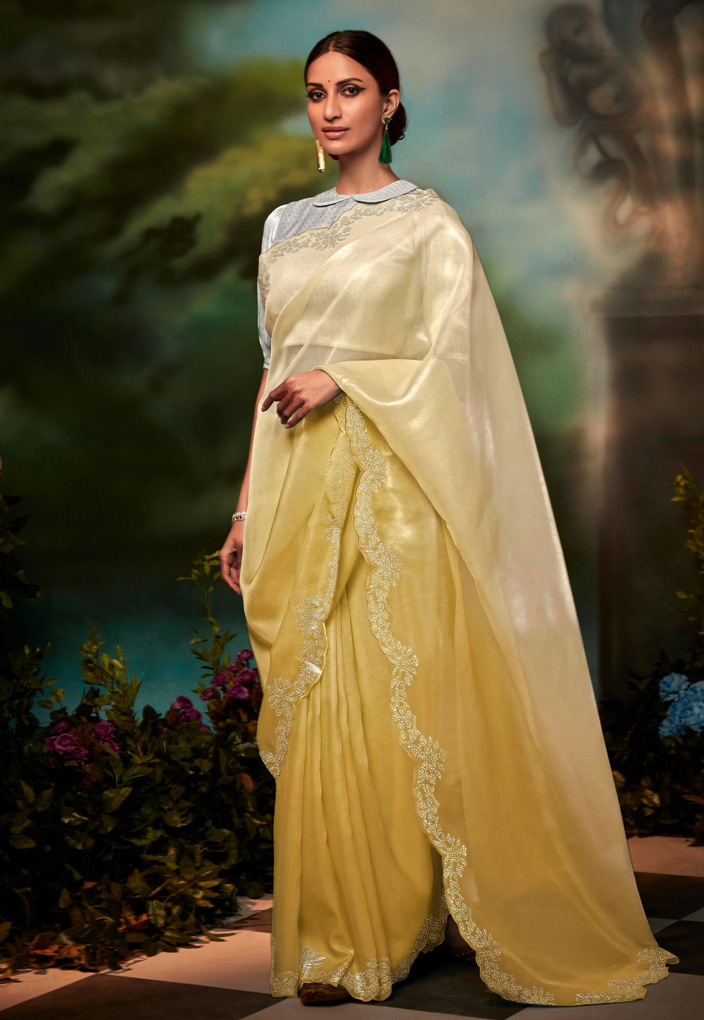 Yellow Organza Saree With Blouse 264543