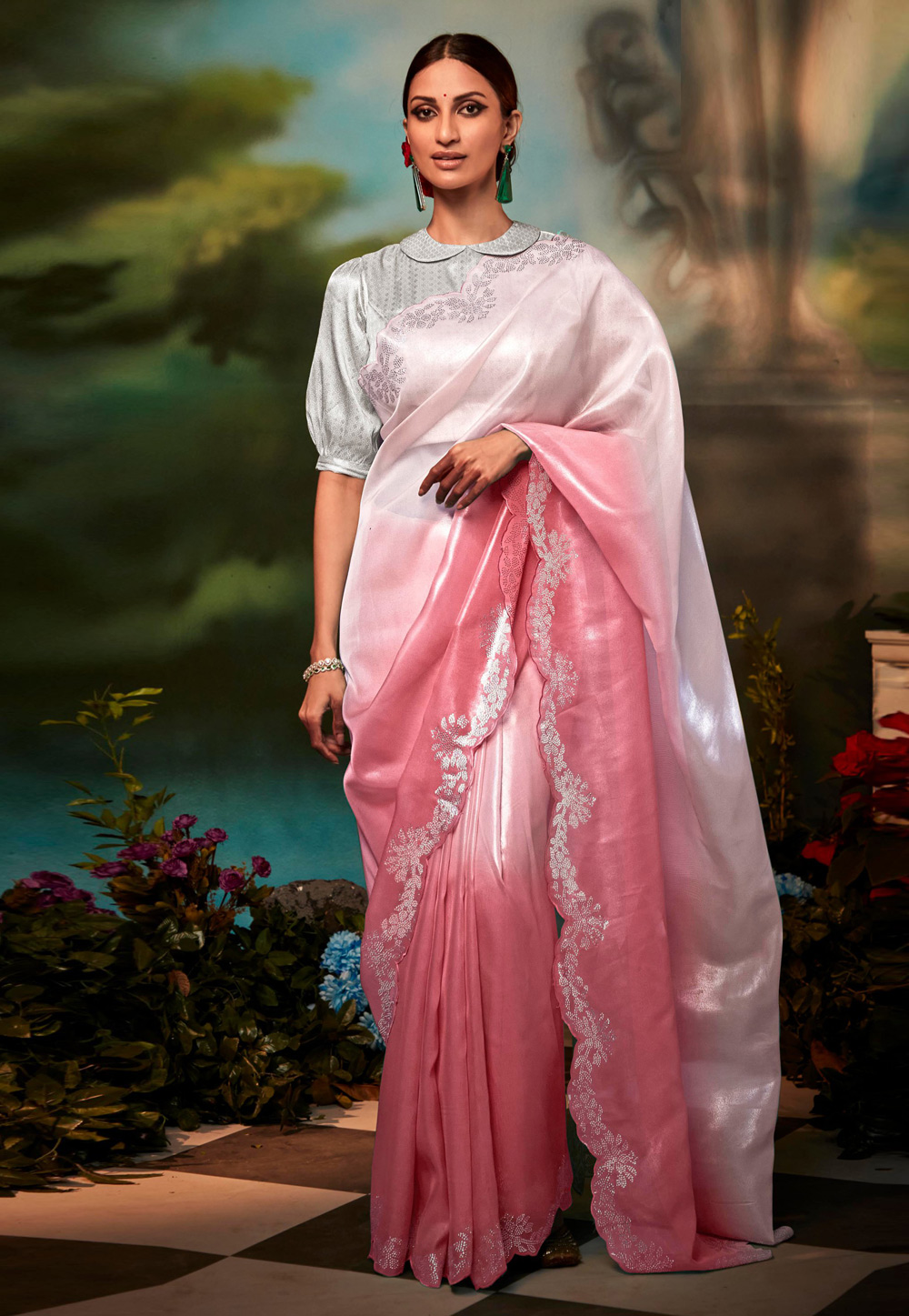 Pink Organza Saree With Blouse 264544