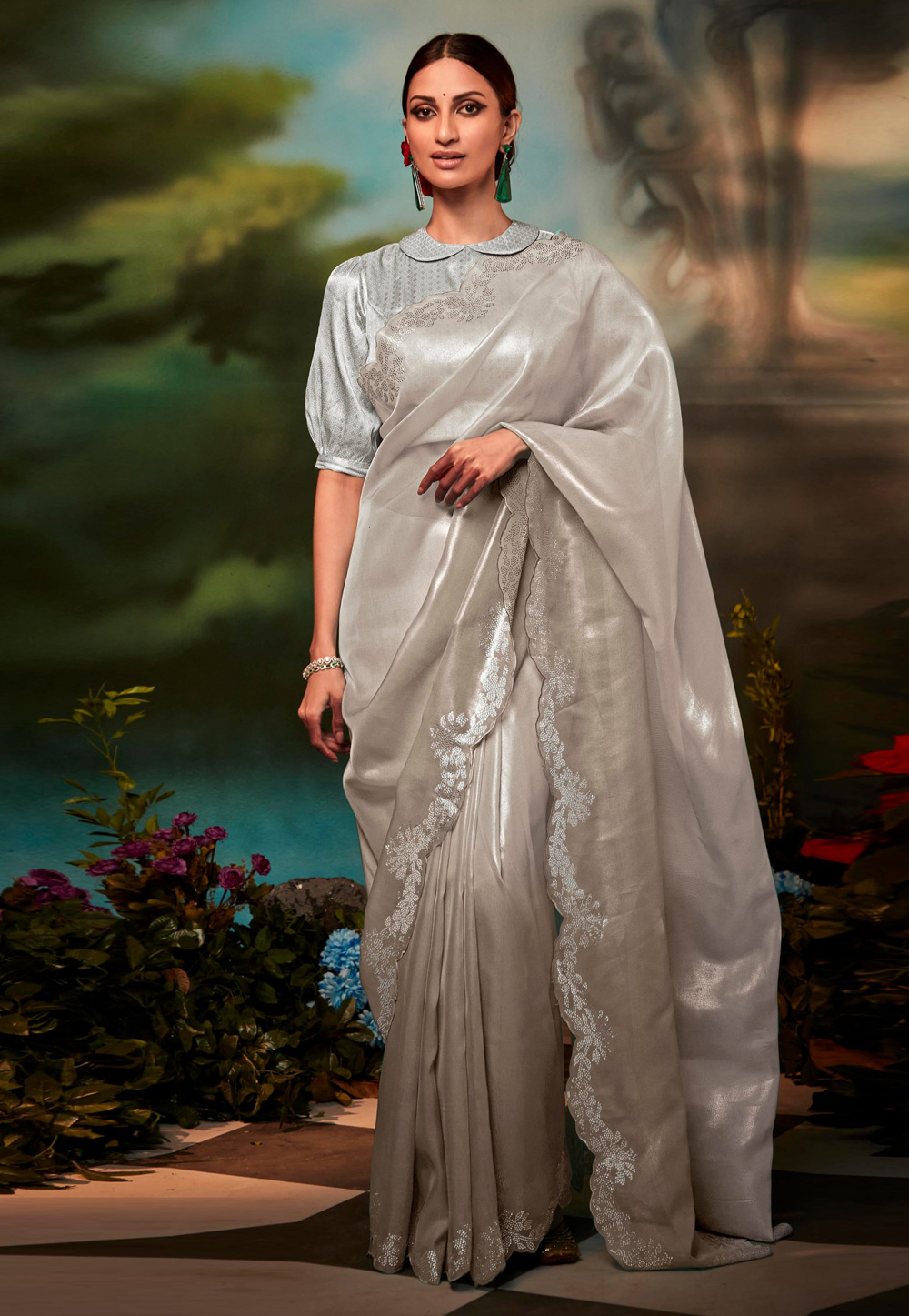 Brown Organza Saree With Blouse 264546