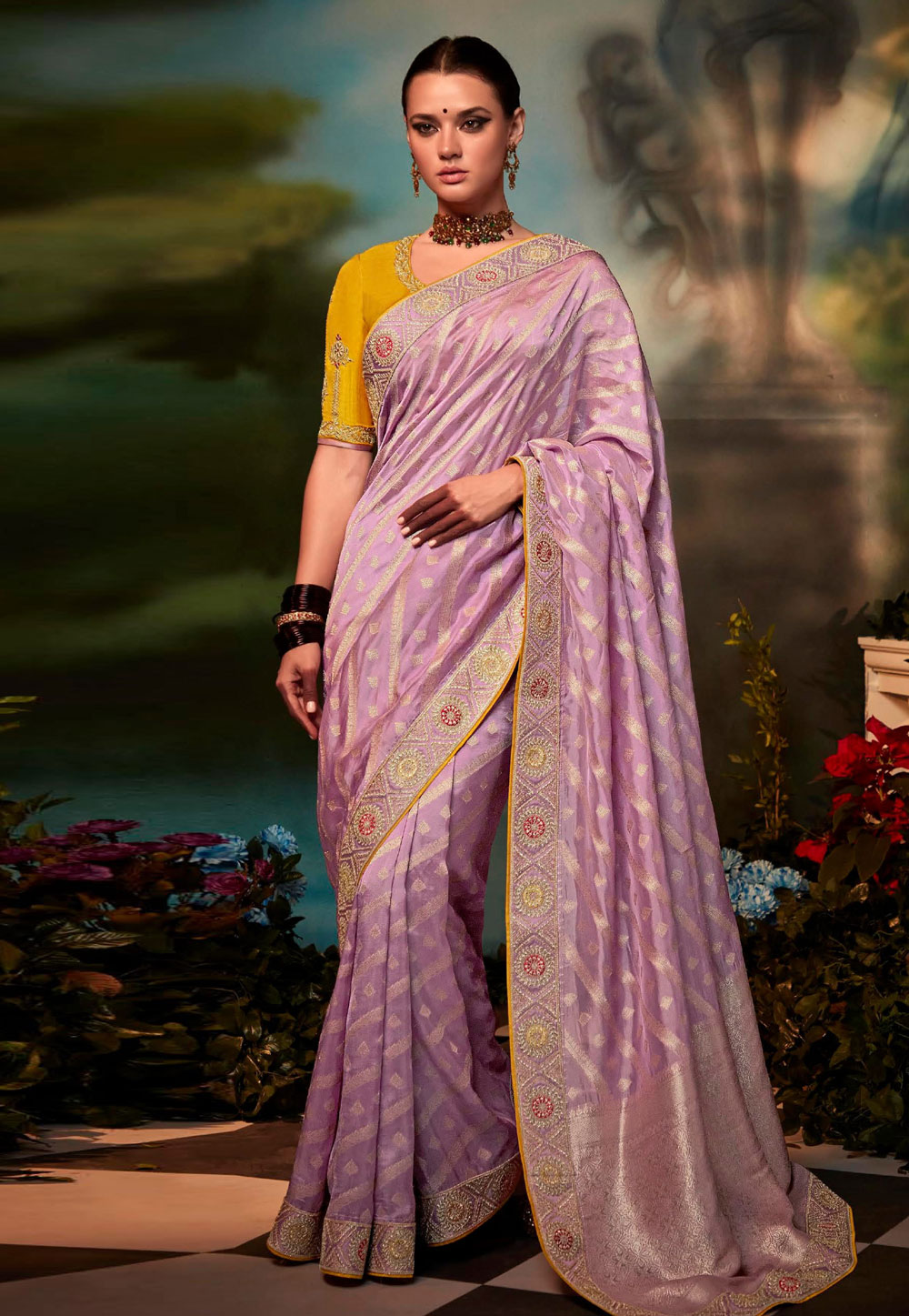 Camelot Purple Lehriya Print Georgette Saree With Embroidered Blouse –  MySilkLove
