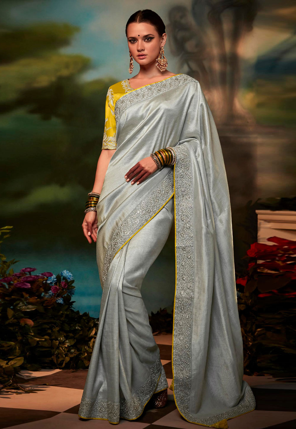 Wedding Wear Plain Stell Grey Silk Saree, With blouse piece at Rs 1100 in  Surat