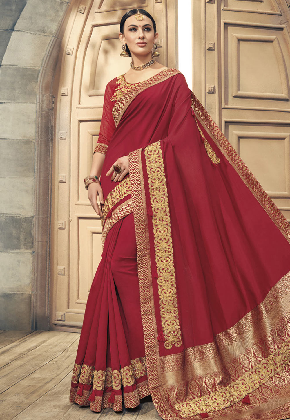 Red Silk Saree With Blouse 156935