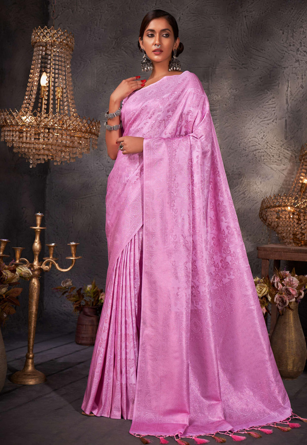 Pink Kanjivaram Silk Saree With Blouse 257674