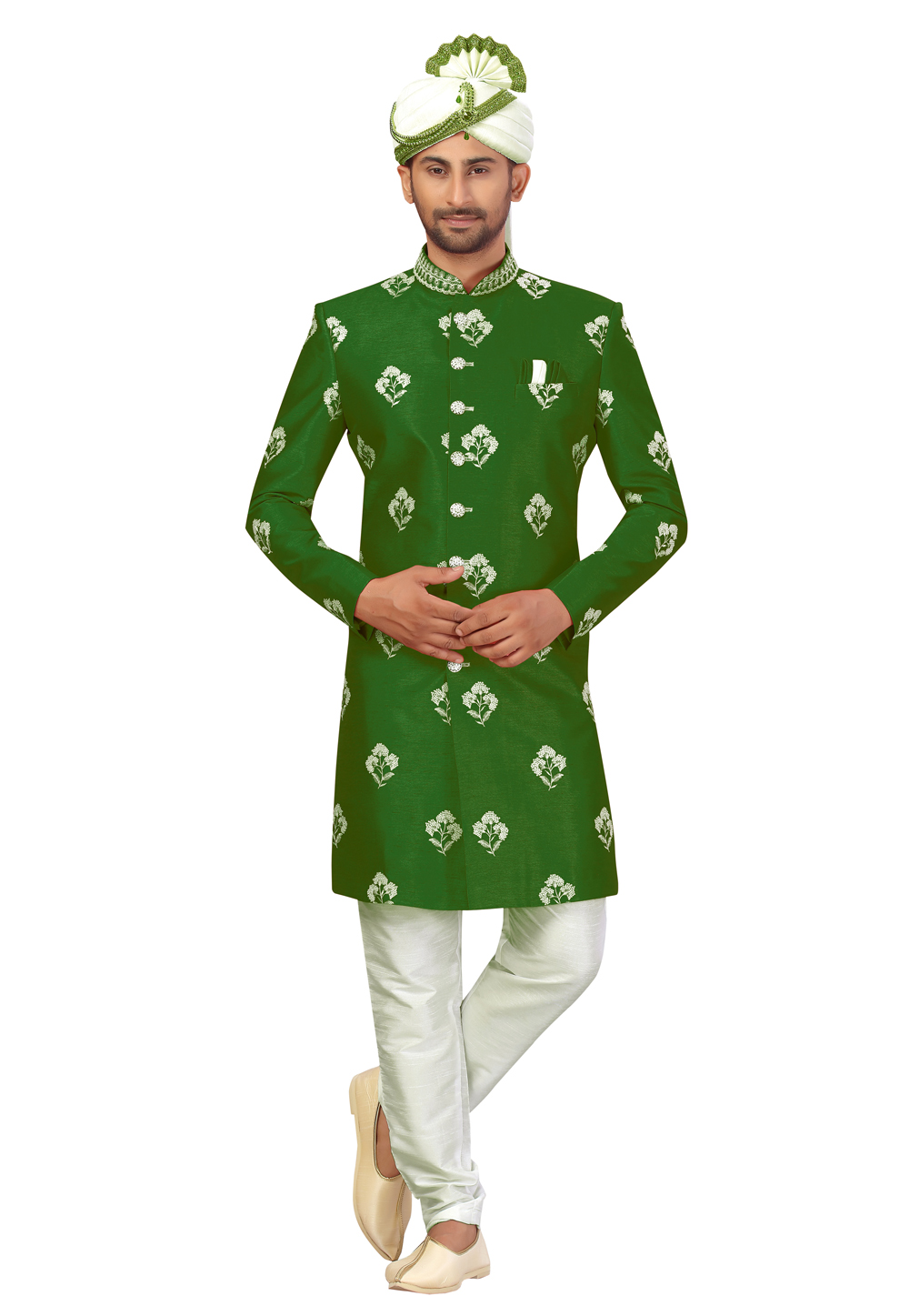 Green Art Silk Indo Western Suit 231337